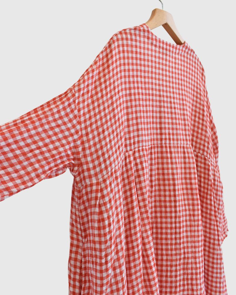 Gingham Check Linen Dress in RedCheck