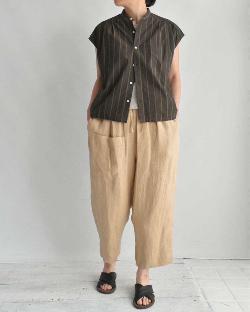 Asymmetric Pocket Baker Pants (LINEN) in Beige