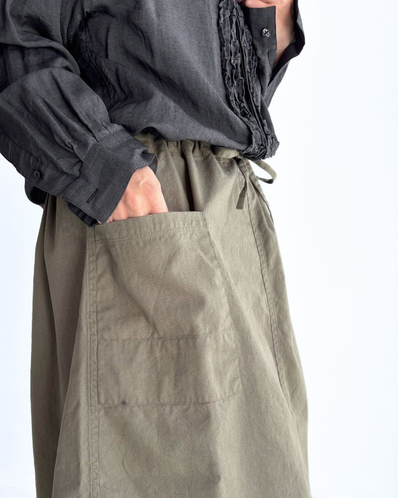 COTTON HERRINGBONE WASH EASY SKIRT in KhakiHerringbone