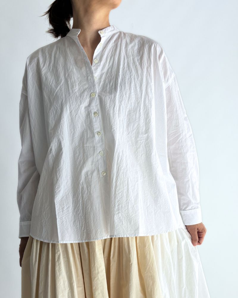 Band Collar Big Shirt in White