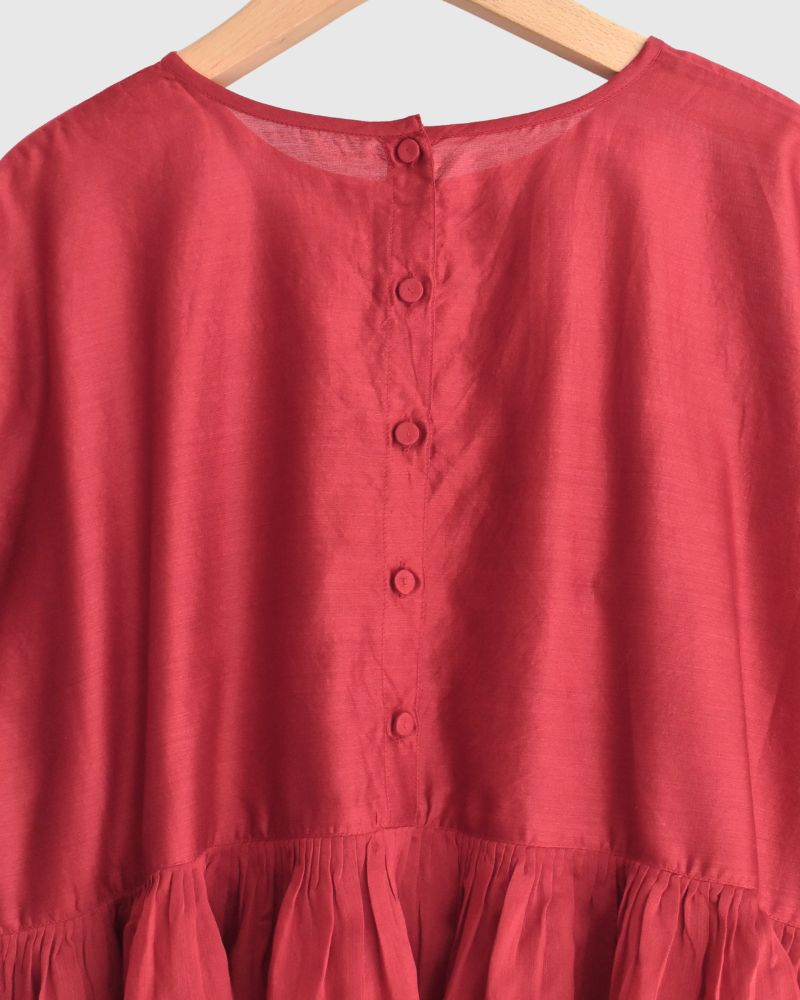 RAHASTHAN TUCK GATHERED PULLOVER in Red