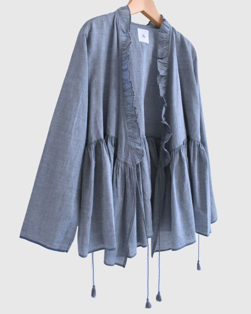 Frill Cache-coeur Shirt in Blue