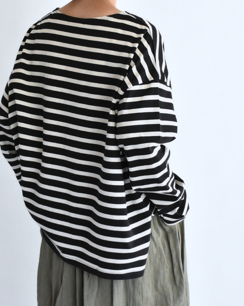 Cotton Striped Pullover in Black/Natural