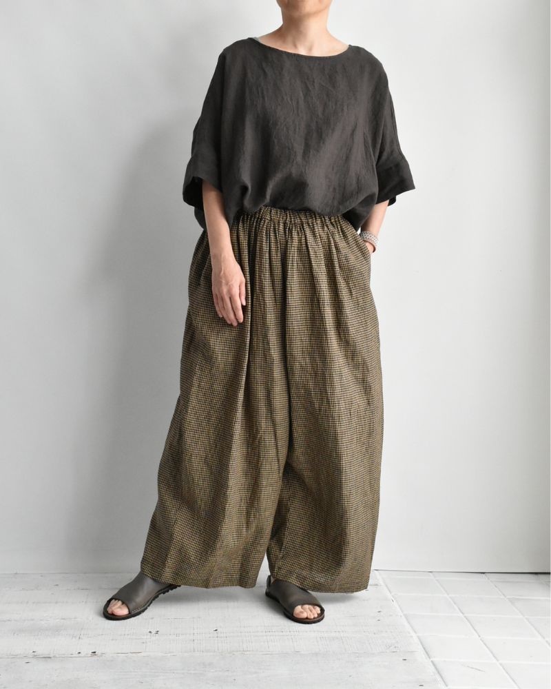 Wide Cocoon Gathered Pants in Camel/Black