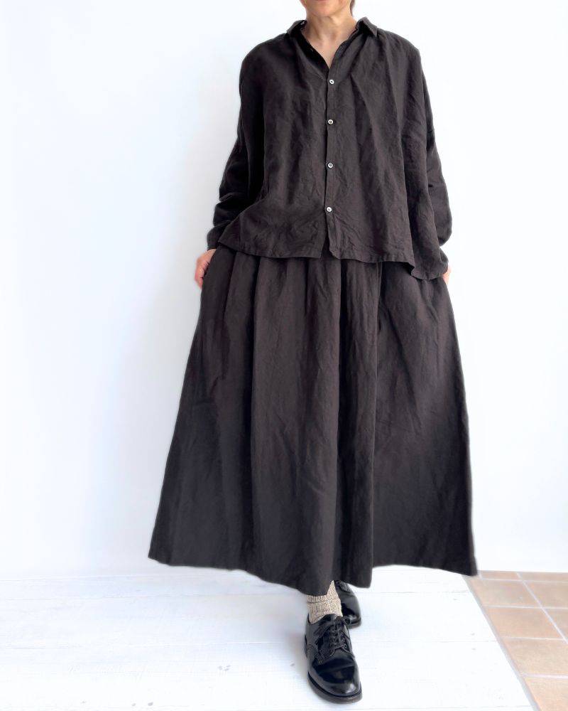 Color Linen Skirt in Black