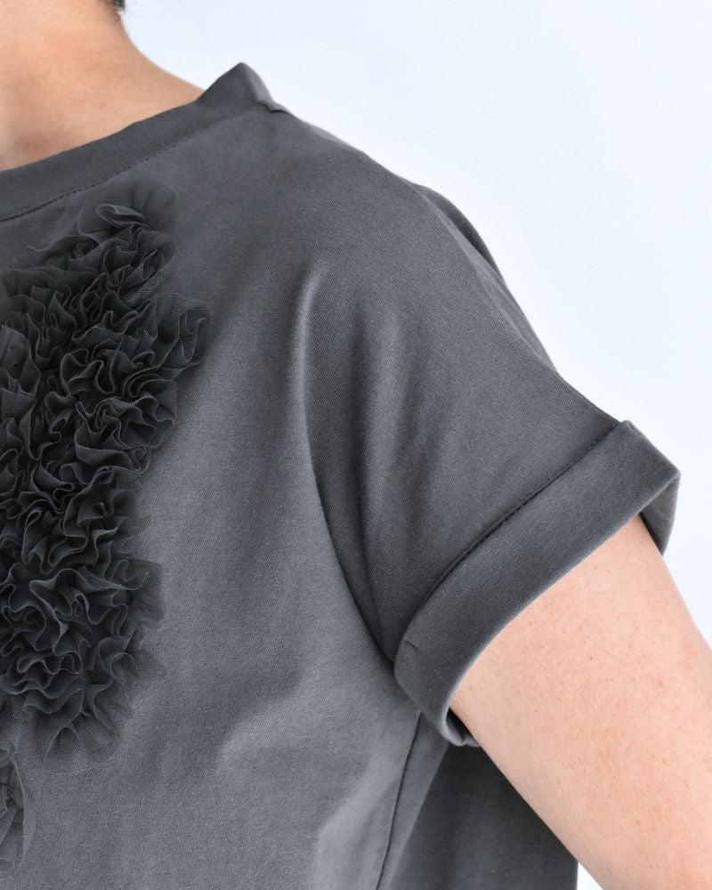 Tulle Embroidered Cotton Jersey Pullover 'NATTI' in Charcoal