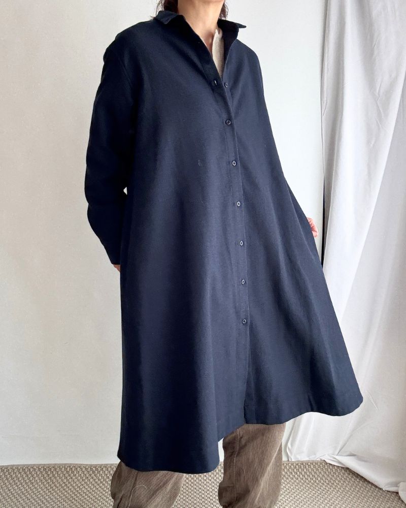 A-line Shirt Dress (W/C)  in NavyGlencheck