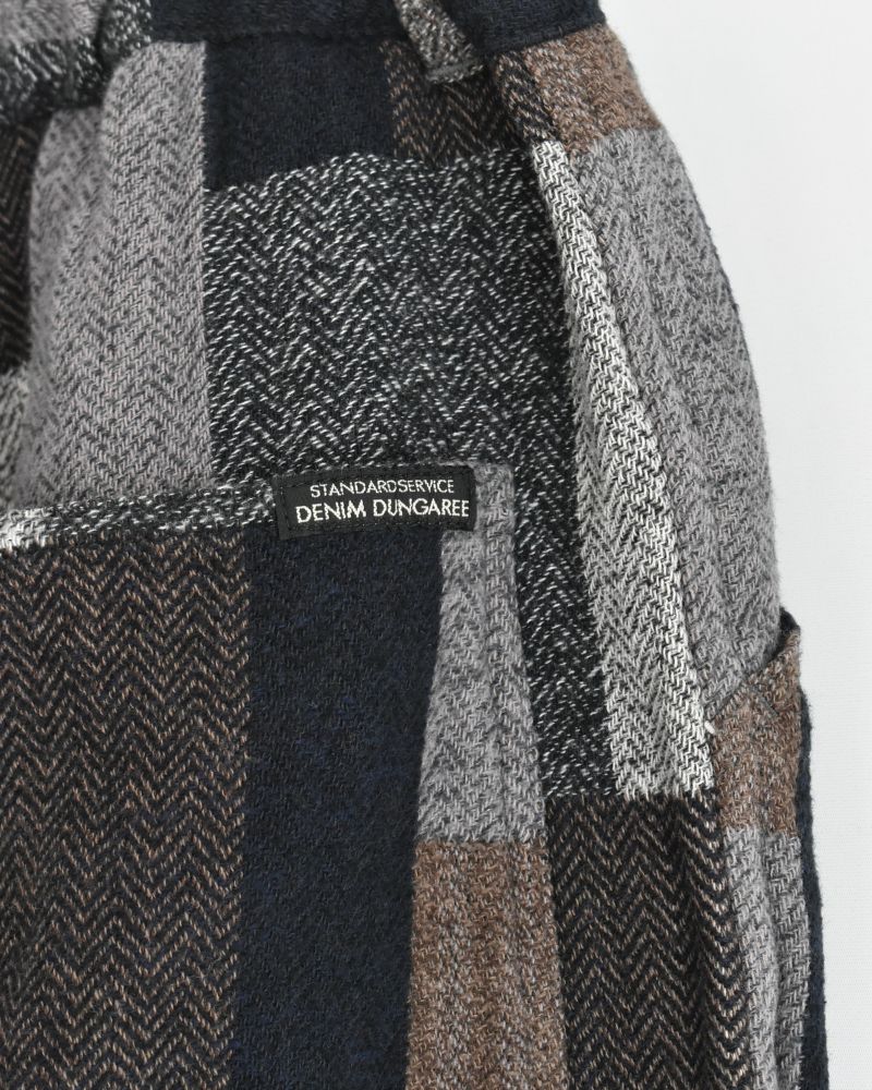 Patchwork Brushed Check Pants in Gray