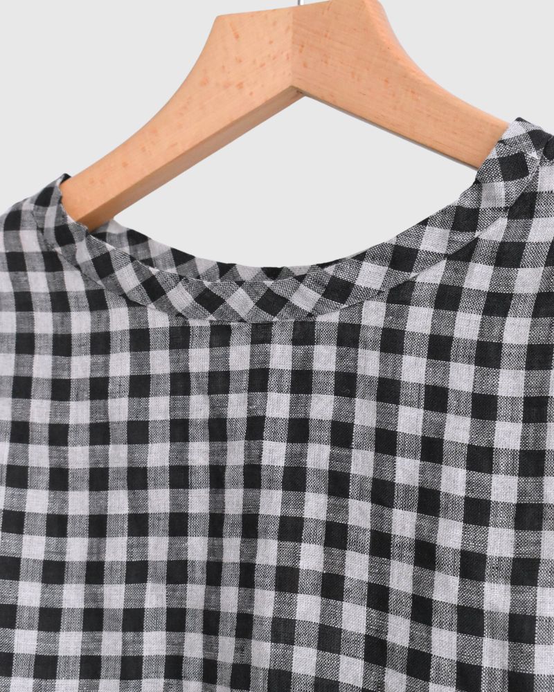 Gingham Check Pullover in Natural/Black