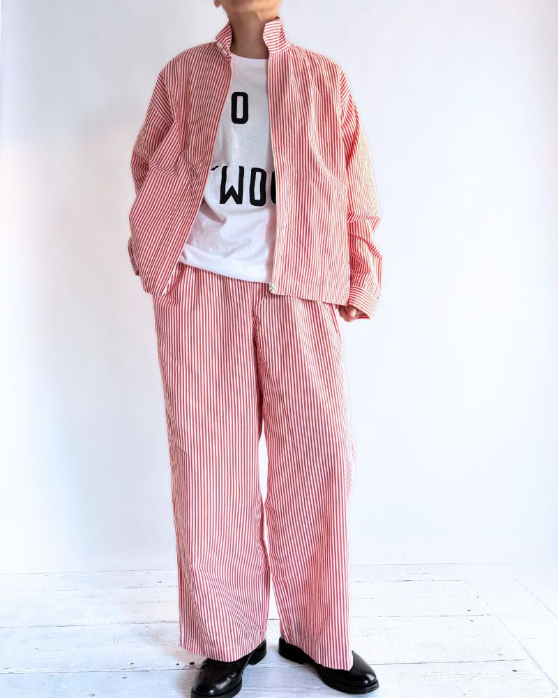 POPLIN STRIPE EASY PANTS in OrangeStripe