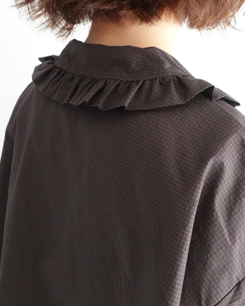 Collar & Front Frill Blouse in Brown