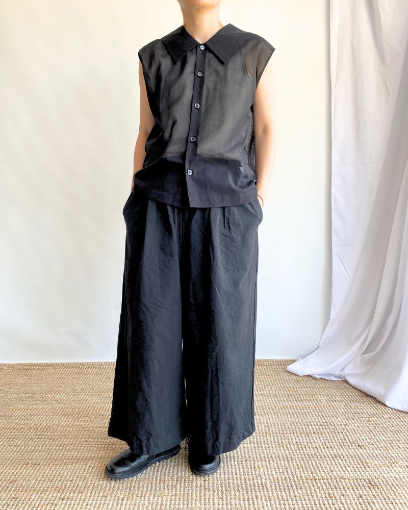 LALA-SHEER Sheer Sleeveless Blouse in Black