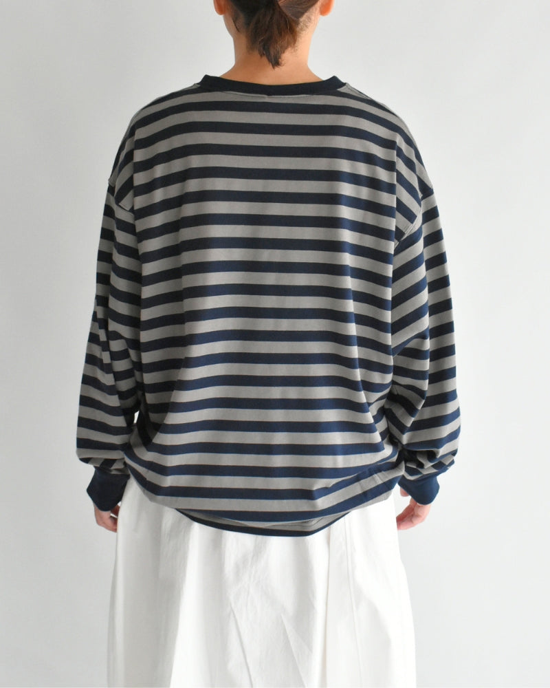 Tuck Cocoon T-Shirt in Gray/Navy Border