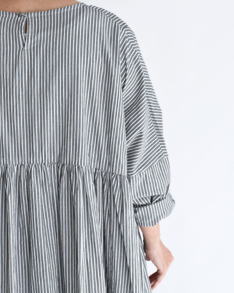 Gathered Dress in Stripe-B