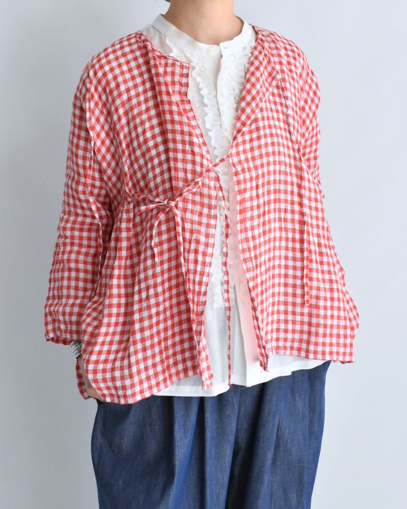 Gingham Check Cache-coeur Blouse in RedCheck