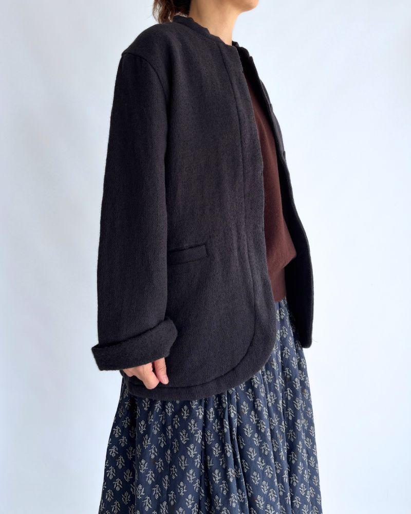 STAND COLLAR FLY FRONT JACKET in Navy
