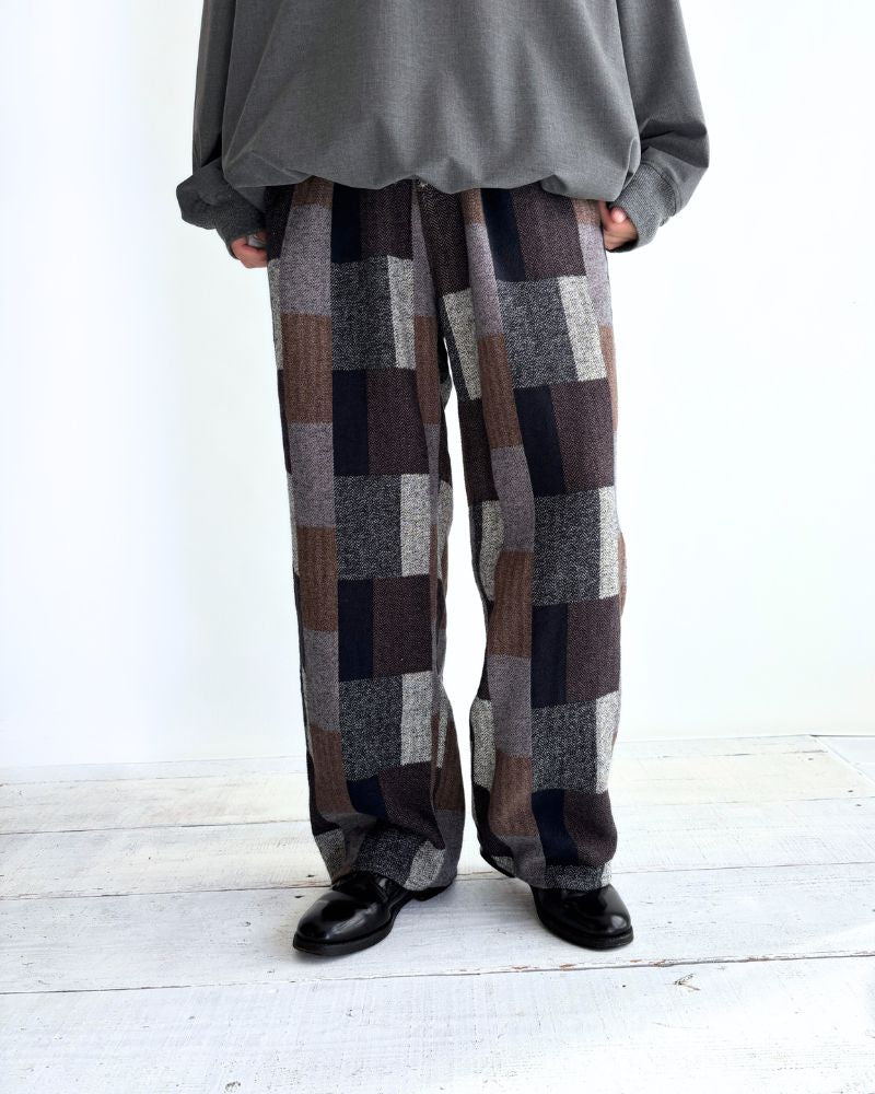 Patchwork Brushed Check Pants in Gray