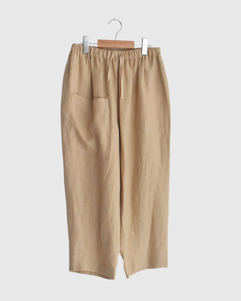 Asymmetric Pocket Baker Pants (LINEN) in Beige