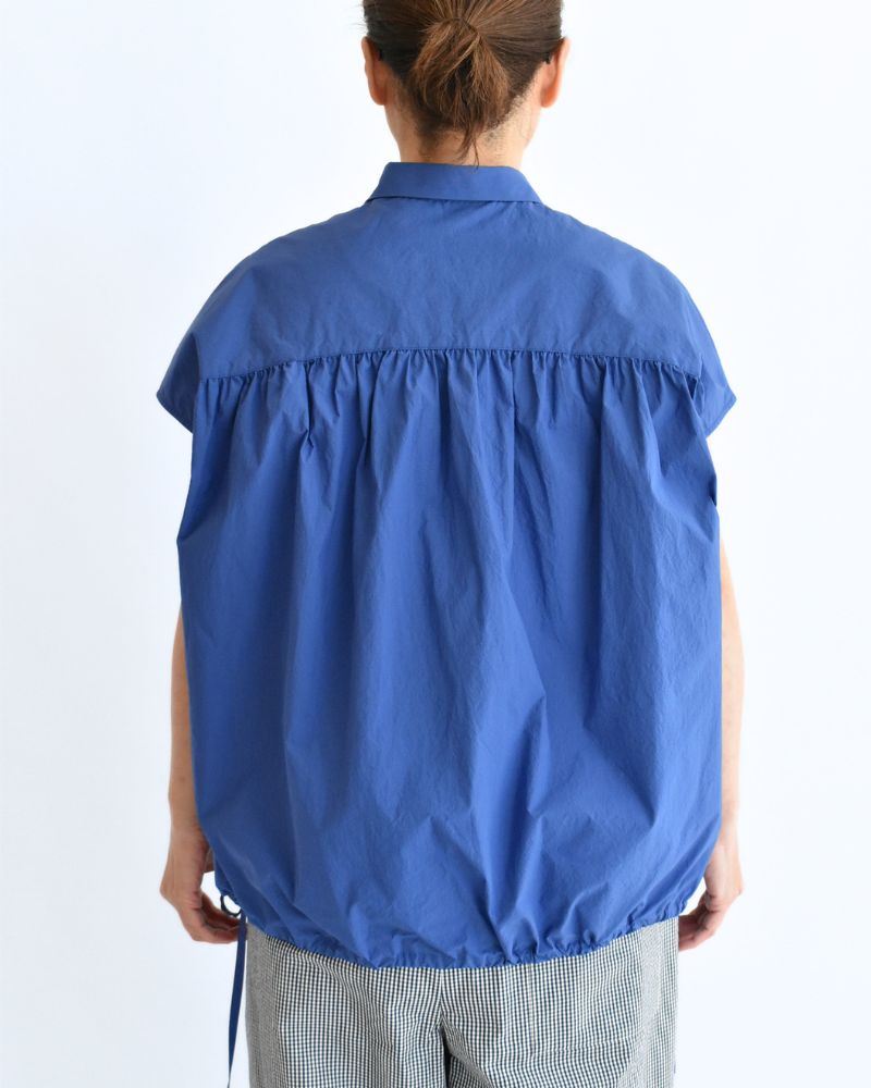 TENDER-W Back Gather French Sleeve Blouse in Blue