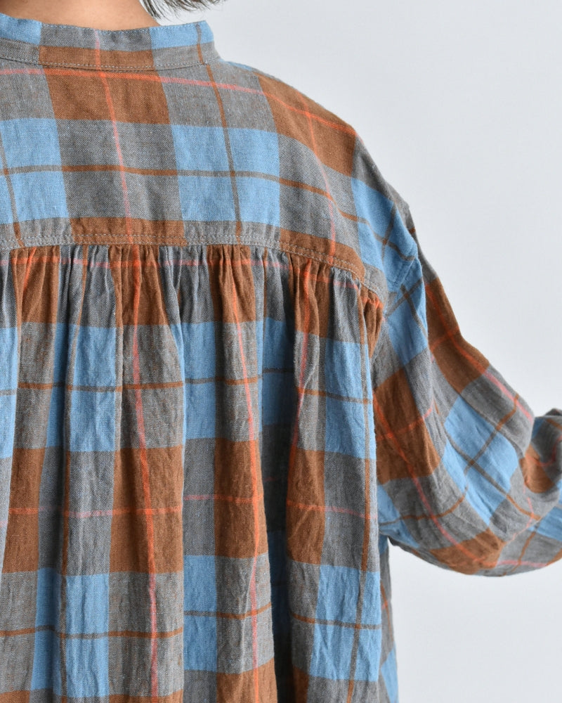 Linen Cotton Check Shirt in Blue