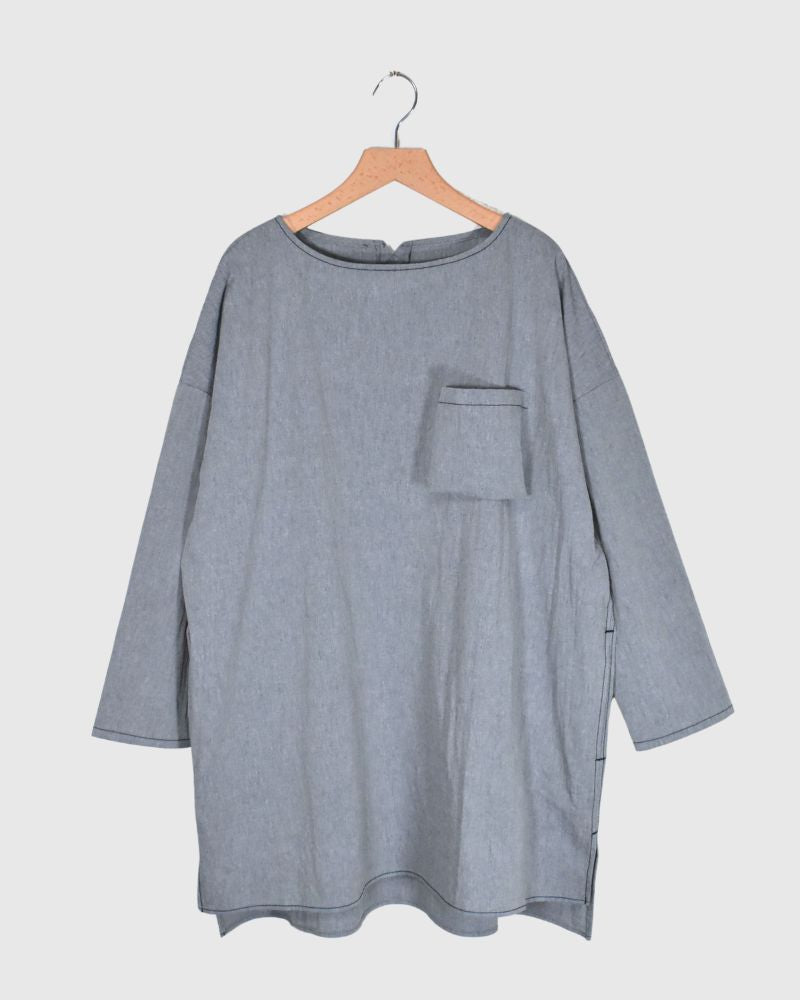 SOFT WASHER STITCH LONG PULLOVER in Navy