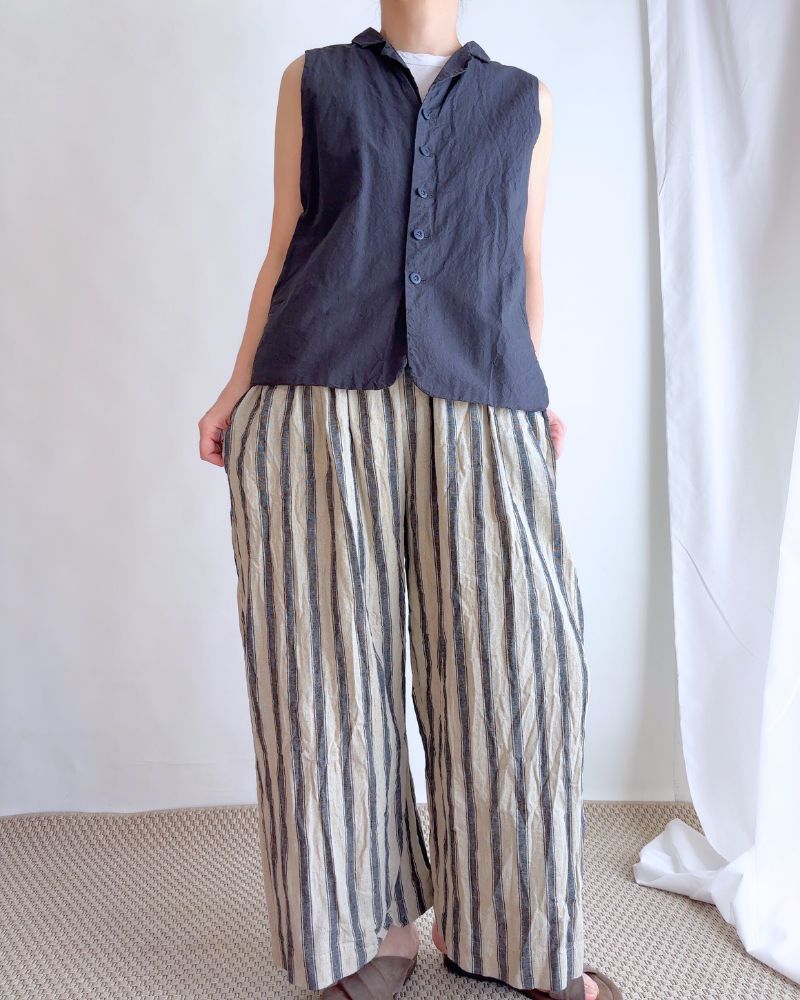 Linen Cotton Stripe Pants in Natural/Indigo