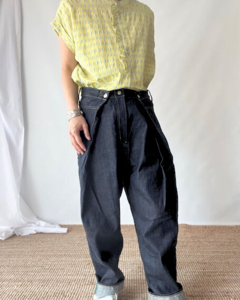 Denim Wrap Pants in Navy