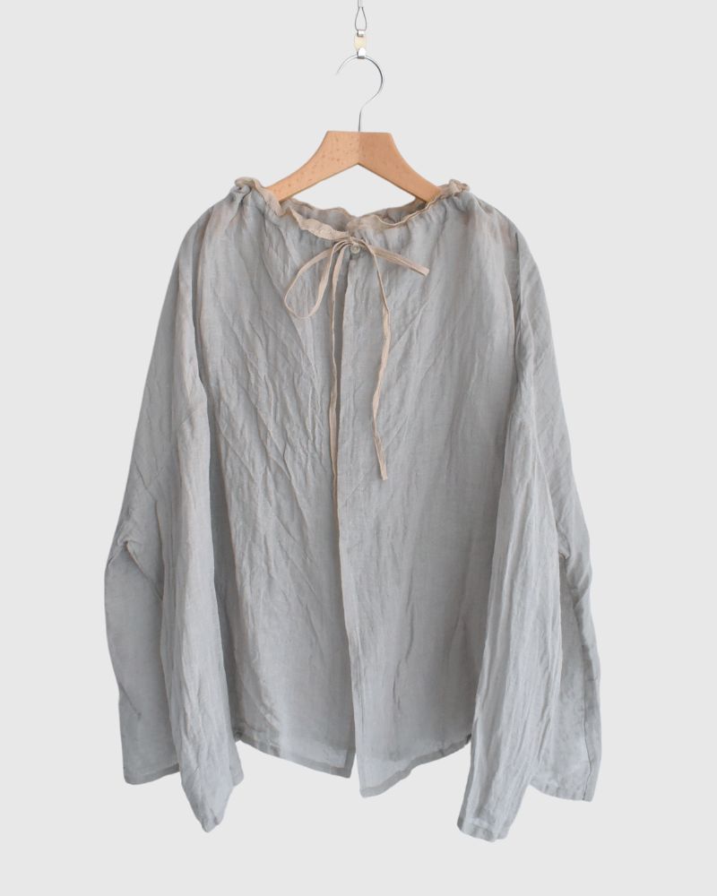Linen ruffle neck cardigan in Gray