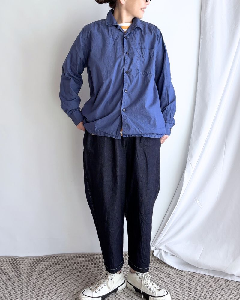 COTTON STRIPE OVERDYE ONE-UP COLLAR SHIRT in Blue