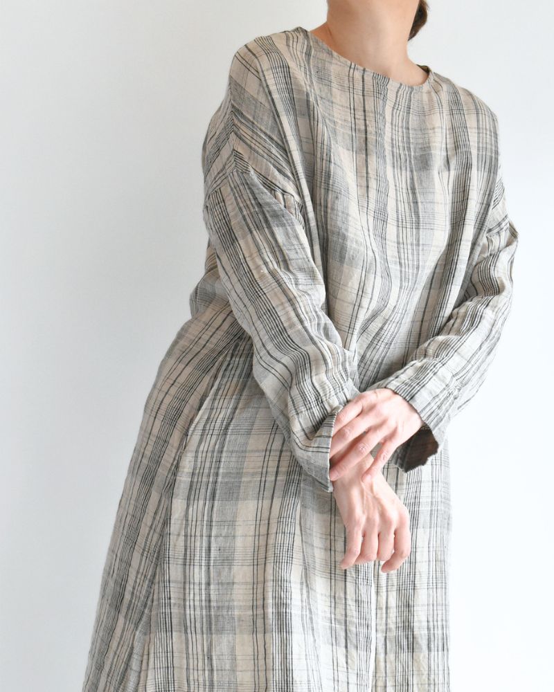 Linen Check Dress in Natural