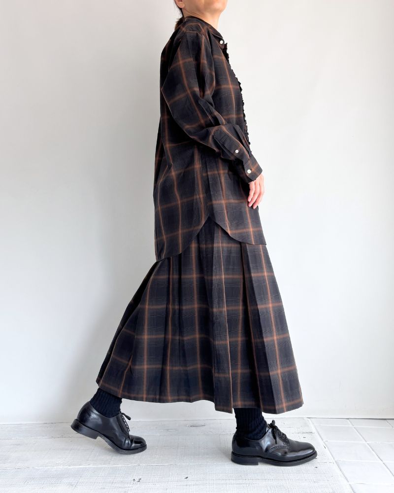 DORIS-W Frill Blouse in BrownCheck