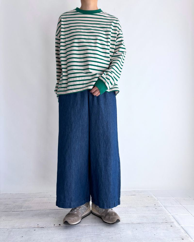 COTTON/LINEN DENIM EASY WIDE PANTS Blue