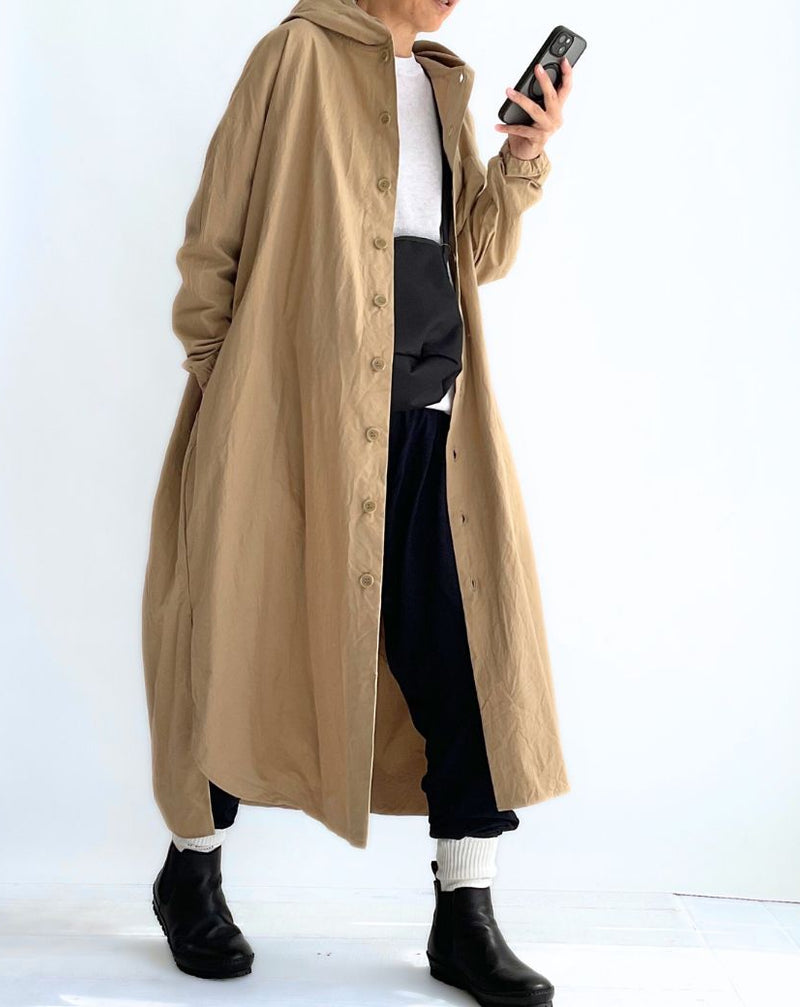 Hooded Coat Dress in Beige