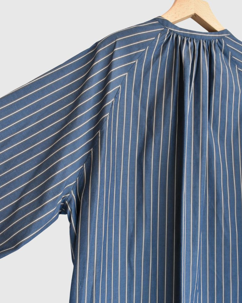 Balloon Sleeve Midi Dress in NavyStripe