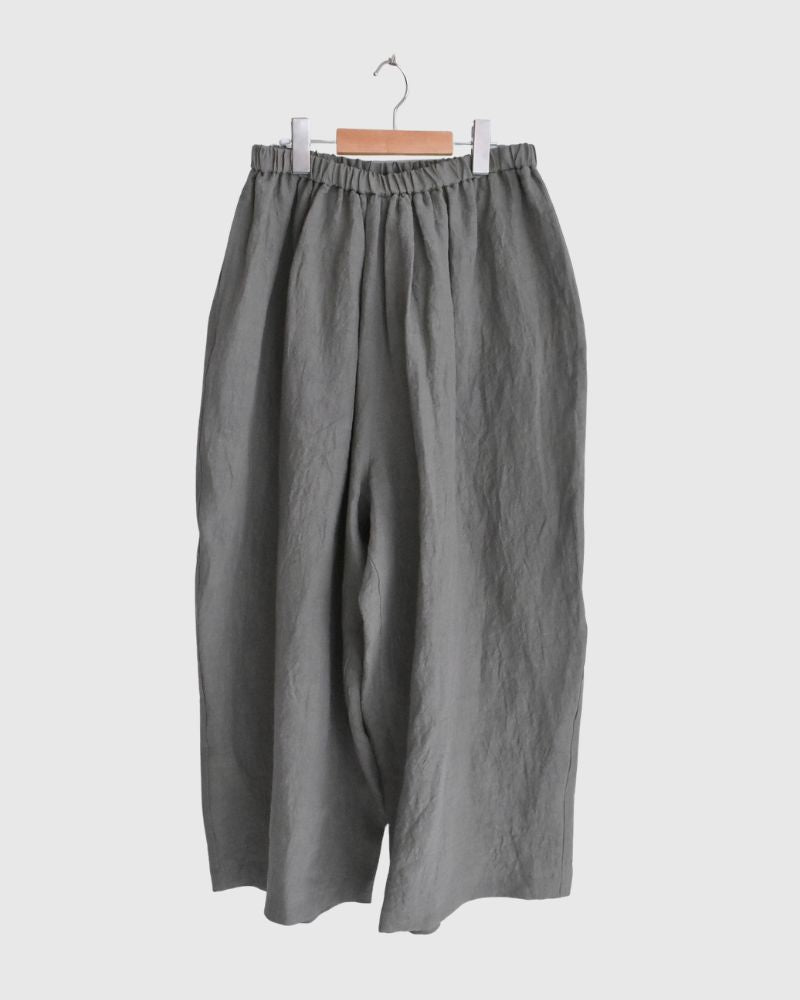 Wide Cocoon Gathered Pants (LINEN) in Gray