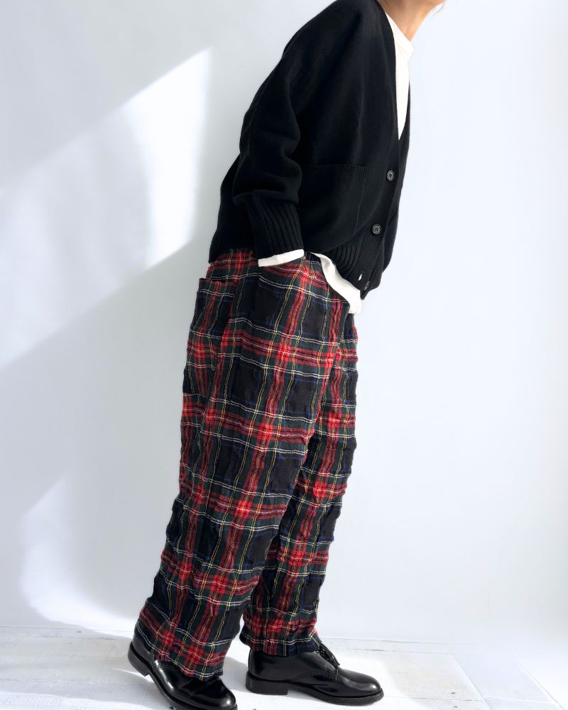 Cotton wool tartan check pants in Black