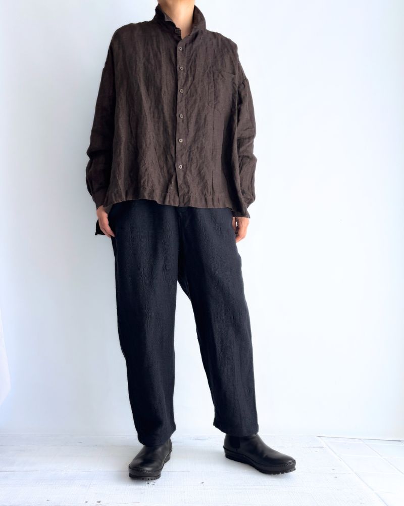 TEORI Cotton Herringbone Easy Tapered Pants in Black