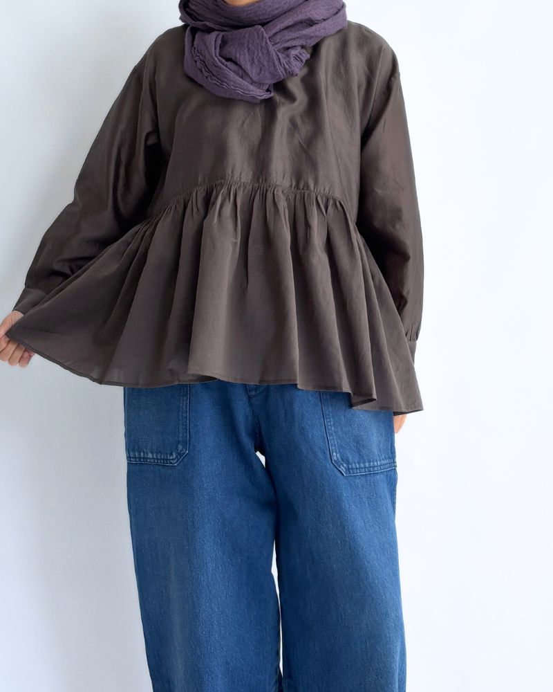 RAHASTHAN TUCK GATHERED PULLOVER in Gray