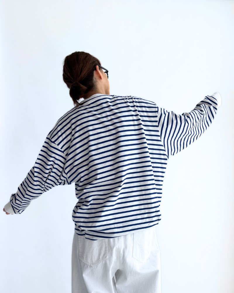 Tuck Cocoon T-shirt in Blue/White