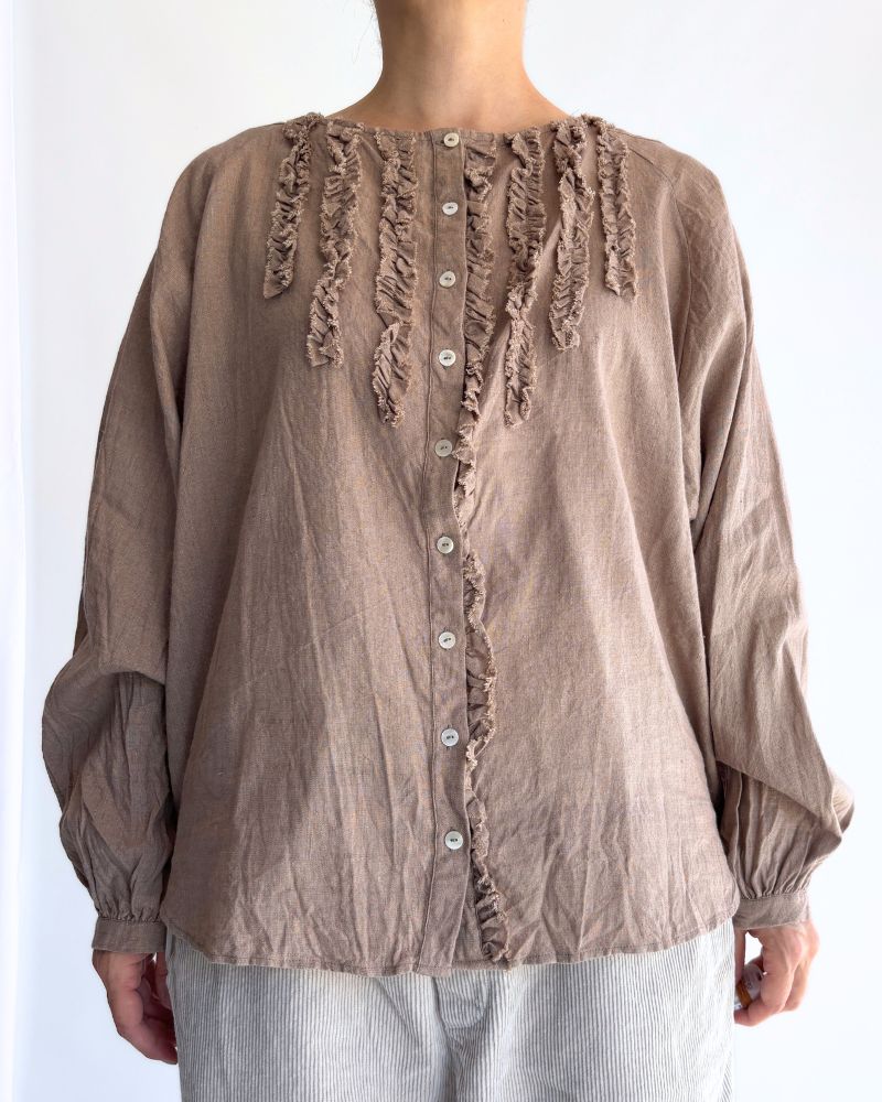 Cotton linen frill blouse in FluxBeige