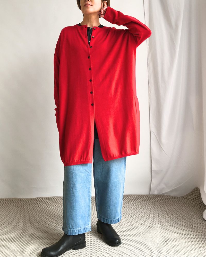 2-WAY Wide Long Cardigan in Red