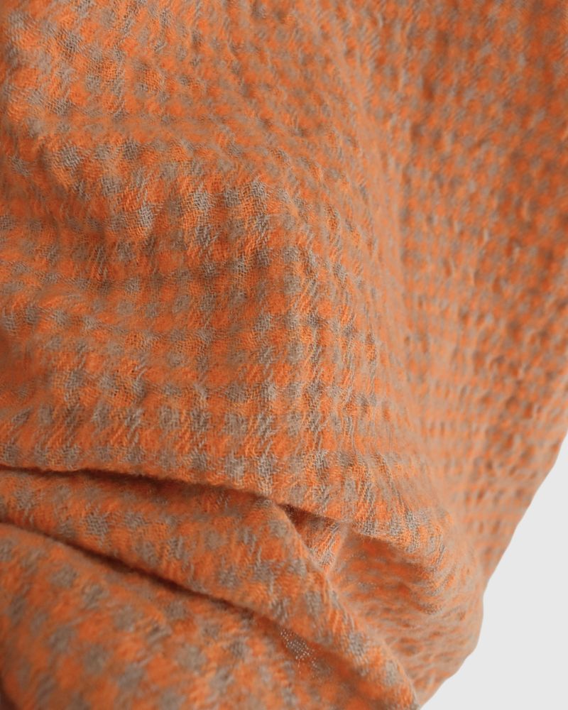 Wool cotton gingham shirt in Orange/Mocha