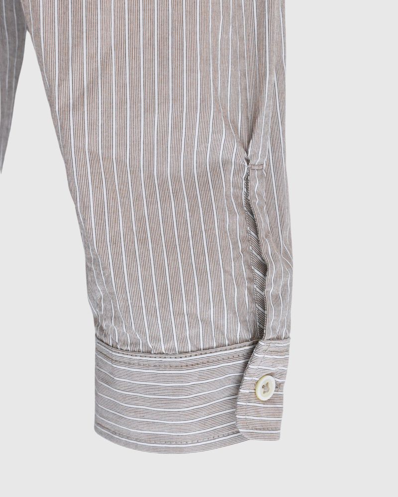 Band Collar Big Shirt in BrownStripe