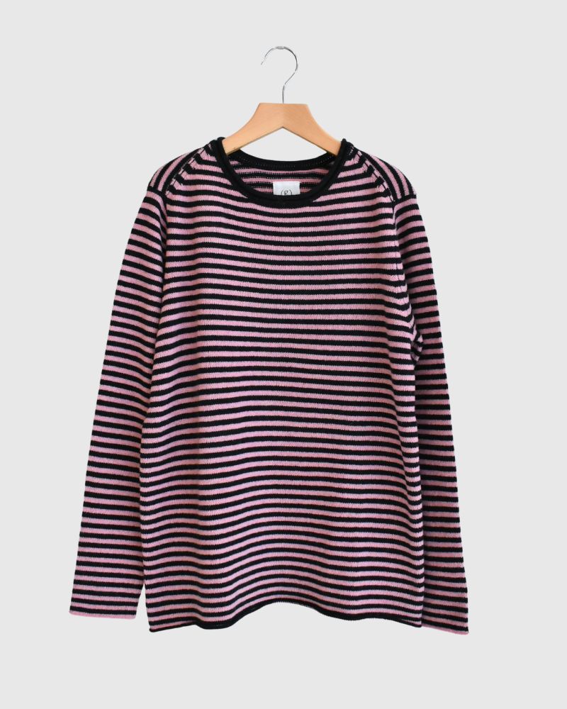 Border knit pullover in Pink/Navy