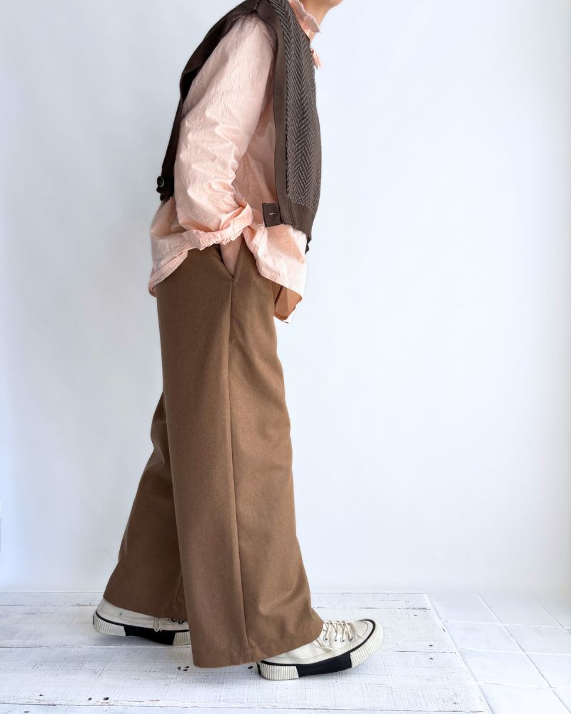 WOOL FLANNEL EASY WIDE PANTS in Camel