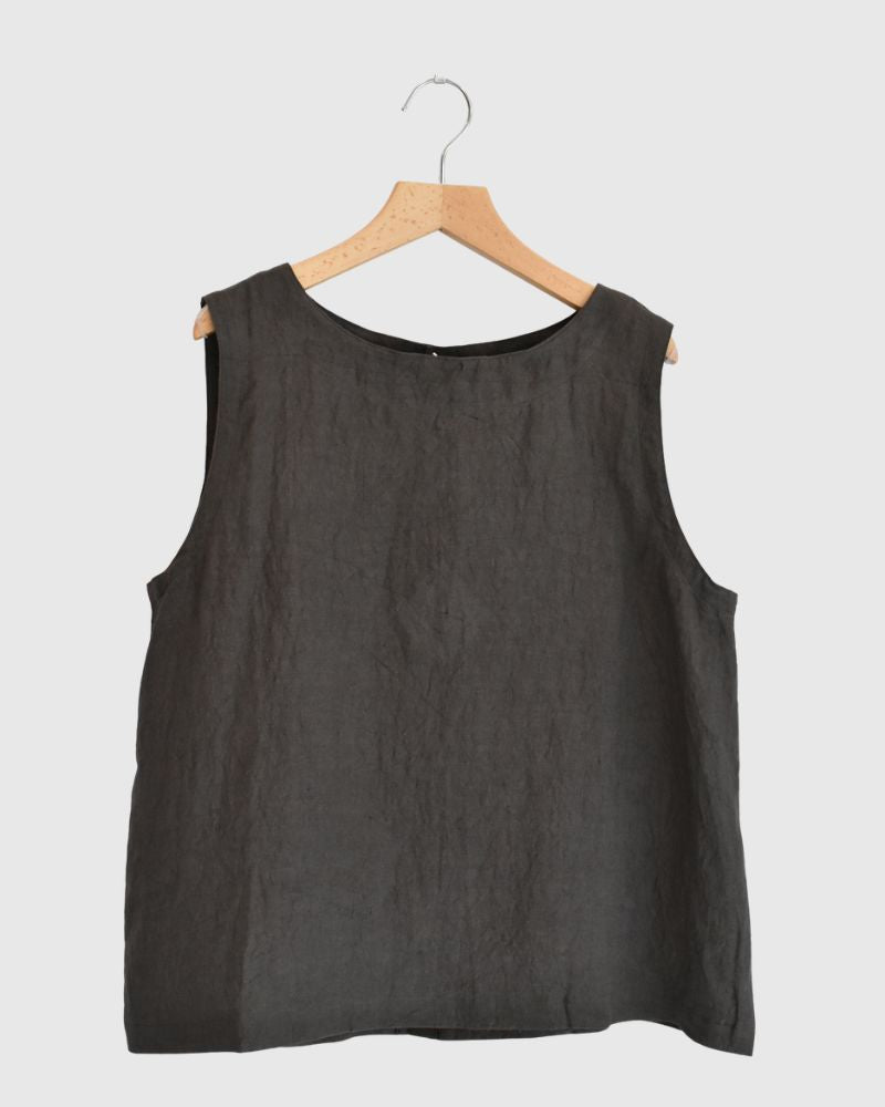 2-Way Sleeveless Blouse (Linen) in Brown