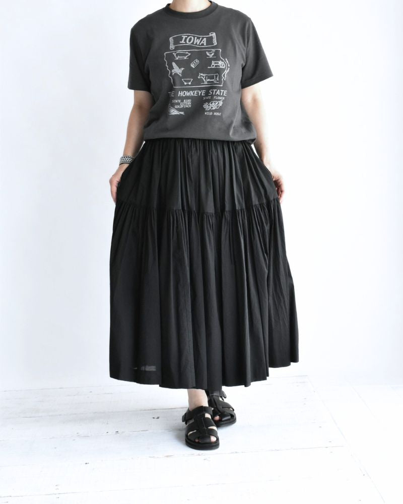 Tiered Gathered Cotton Skirt in Black