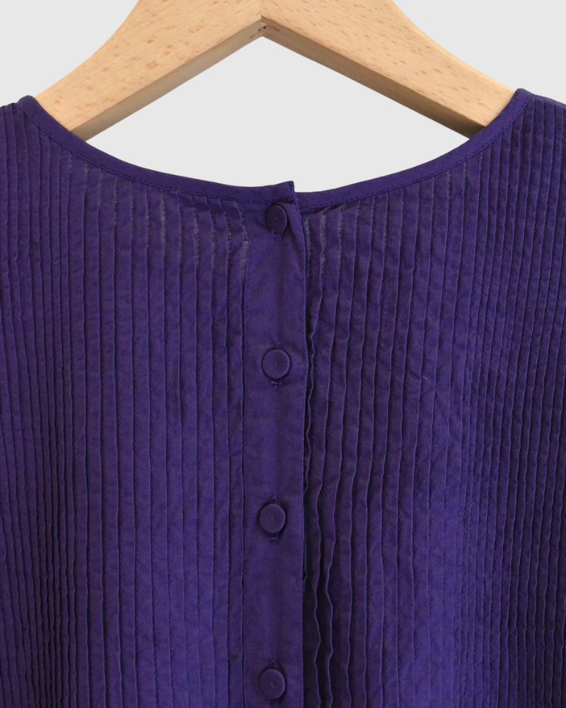 Crew-neck French Sleeve Shirt with Mini Pintuck in Purple