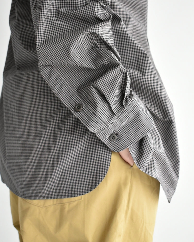 Utility Band Collar Shirt in BrownGingham