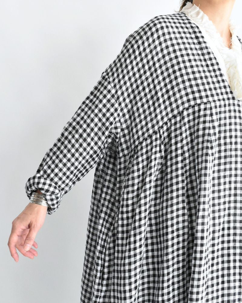Gingham Check Linen Dress in BlackCheck
